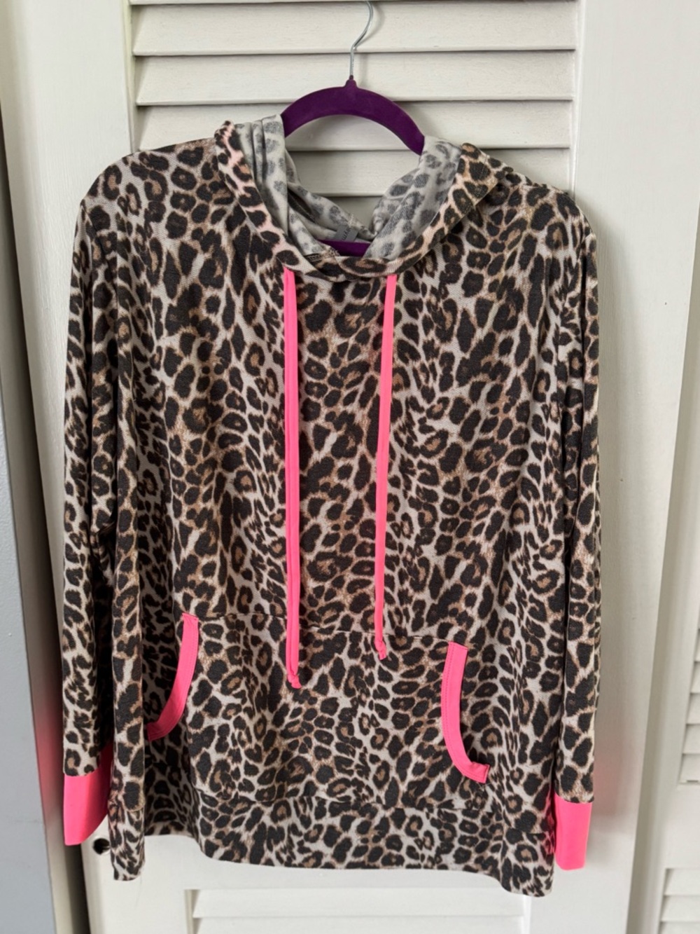 Honeyme Leopard Print Hoodie with Bright Pink Accents